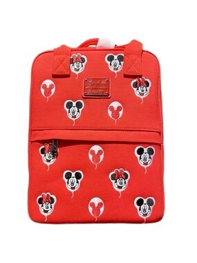 Disney Red Canvas Minnie & Mickey Balloon Heads Loungefly Backpack - NWT